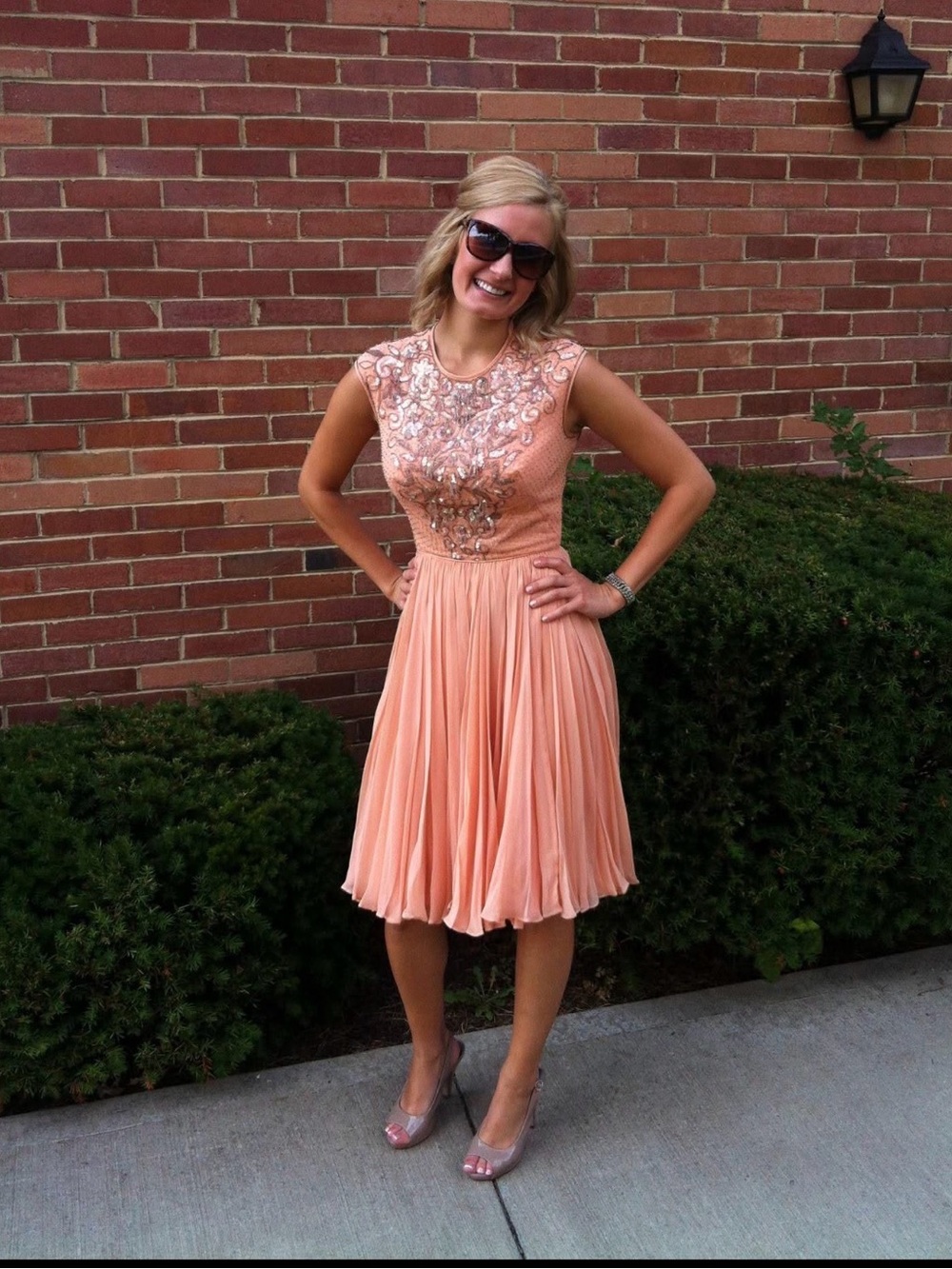 Vintage Pat Sandler Peach Fit-and-Flare Dress